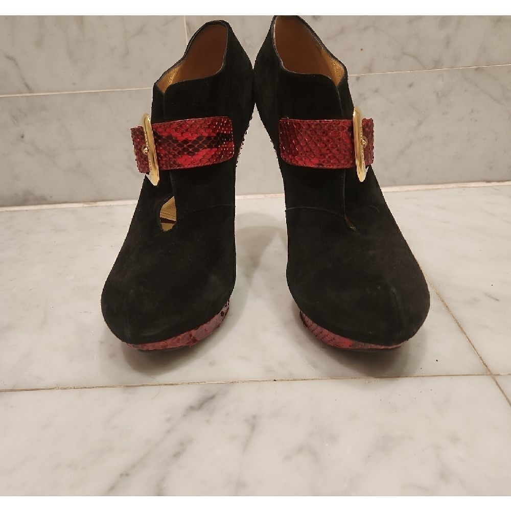 MassimoChic Black Sued and Red Snake Skin Heels Size 8